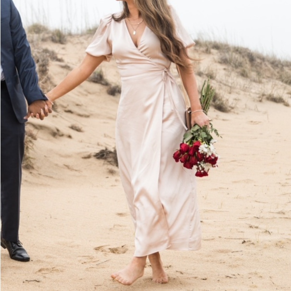 “Satin” Maxi Wrap Dress in Light Pink - Express